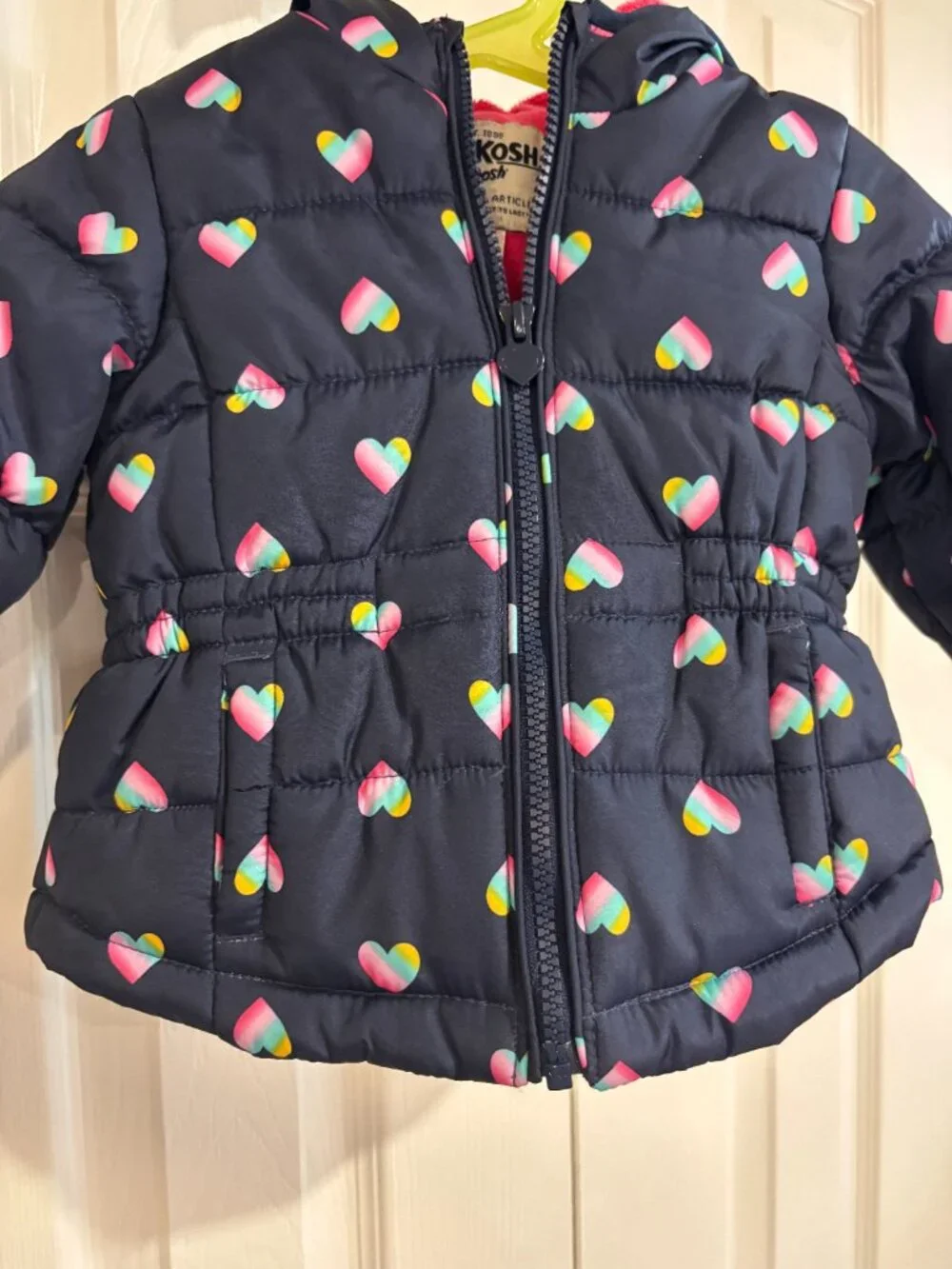 OshKosh B'Gosh Puffer Coat Navy Blue Rainbow Hearts Girl's 18m